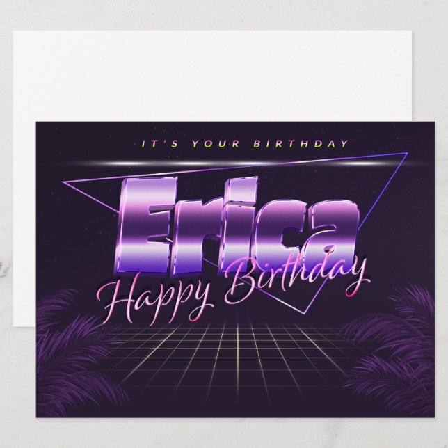 Erica Name Vorname lila retro Karte Geburtstag (Vorne/Hinten)