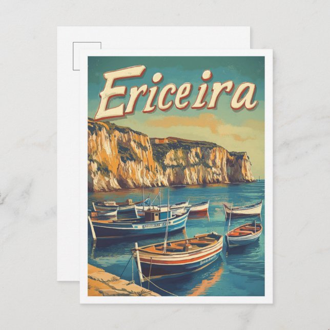 Ericeira Portugal Vintage Reise Illustration Postkarte (Vorne/Hinten)