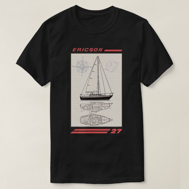 Ericson 27 Sailboat Line Zeichnend T-Shirt (Design vorne)
