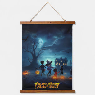 Erie Halloween Kinder beim Trick-or-Treaten Wandteppich Mit Holzrahmen