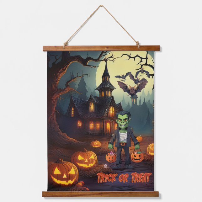 Erie Halloween Wandteppich Mit Holzrahmen (Vorderseite)