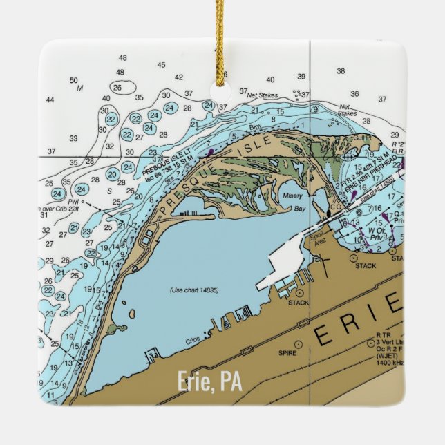 Erie PA Nautical Chart Keramikornament (Rückseite)