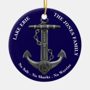 ERIE Patriotischer Not leidender Anker nautisch Keramik Ornament