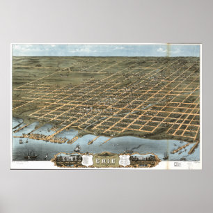 Erie Pennsylvania 1870 Antike Panoramakarte Poster