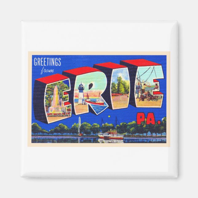 Erie Pennsylvania PA Vintager Großbuchstabe Postka Magnet (Vorne)