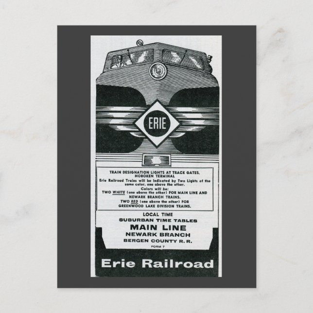 Erie Railroad Vorstädtische Zeitpläne Abdeckung 19 Postkarte (Vorderseite)