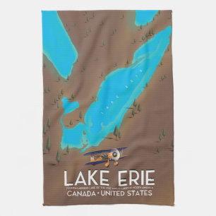 Eriesee, USA See Karte Reiseplakat Geschirrtuch