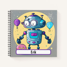 Erik the Brainy Bot with Custom Nametag Notebook Notizbuch