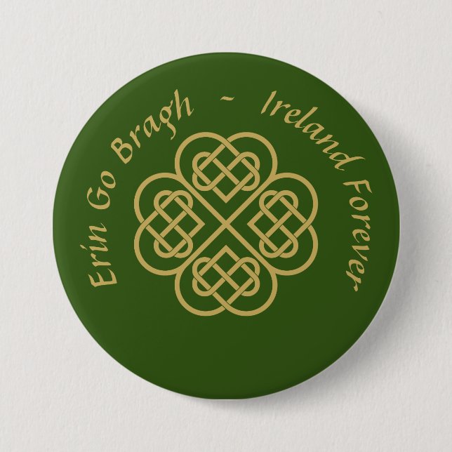 Erin Go Bragh Gold Celtic Kleeblatt Button (Vorderseite)