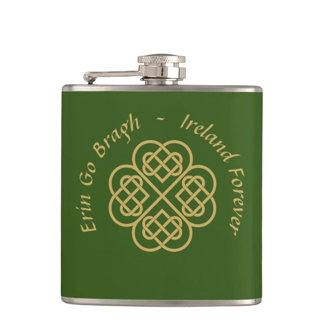Erin Go Bragh Gold Celtic Kleeblatt Flachmann (Vorderseite)
