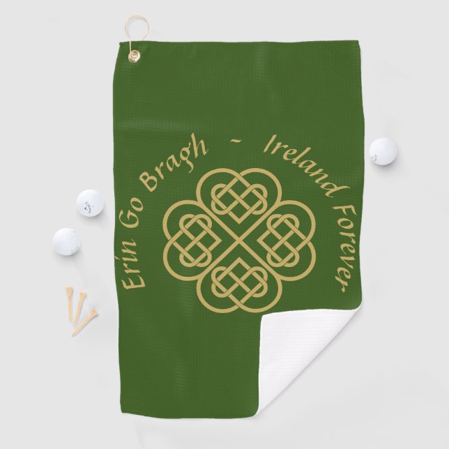 Erin Go Bragh Gold Celtic Kleeblatt Golfhandtuch (Insitu)