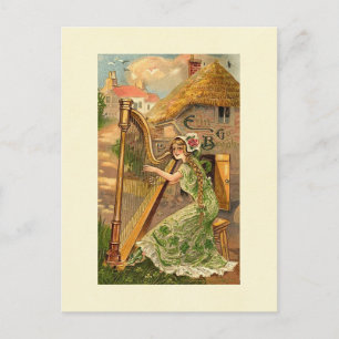 Erin Go Bragh Harp Woman Postkarte