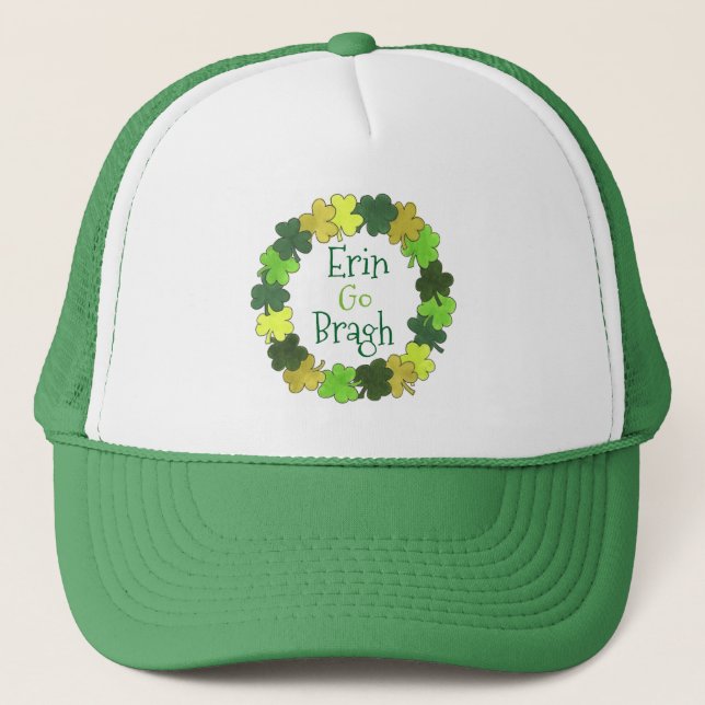 Erin Go Bragh Ireland Forever Green Kleeblatt Truckerkappe (Vorderseite)