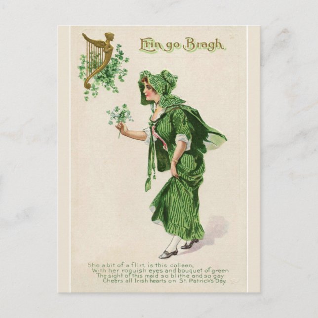 Erin Go Bragh Lady mit Bouquet von Kleeblättern Postkarte (Vorderseite)