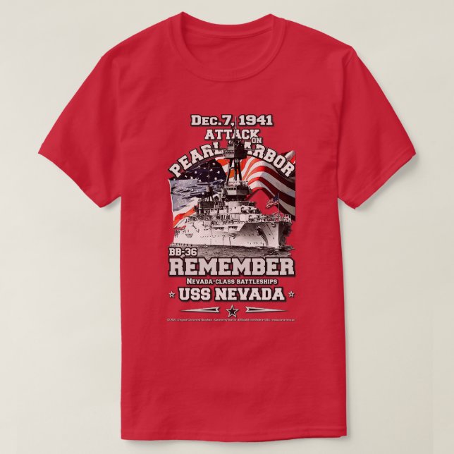 ERINNERN Pearl Harbor USS Nevada BB36 T-Shirt (Design vorne)