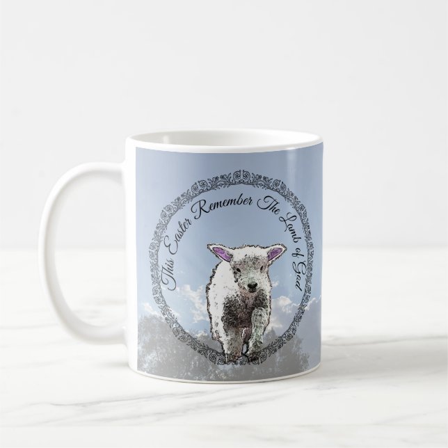 Erinnern Sie sich Lamb Gottes Osterdigitale Kunst  Kaffeetasse (Links)