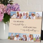 Erinnerung 10 Foto Almond Sie sind vermisst Fotoplatte<br><div class="desc">Personalisierte Gedenktafel mit liebevoller Foto in moderner Typografie und eleganter Kalligrafie. Die Fotovorlage ist für Sie Set, um Ihre Bilder, die in quadratisch / instagram-Format angezeigt werden, in zwei Reihen von fünf, grenzt an die langen Kanten und Rahmen der Gedenkquote. Die Formulierung lautet: "Sie werden jeden Single verpasst; Sie lieben...</div>