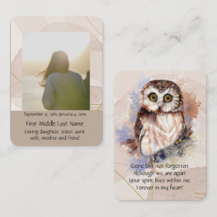 Erinnerung an den Pocket Keepake Memorial Owl Bird Visitenkarte