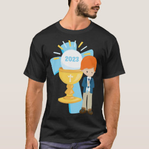 Erinnerung an die Erste Kommunion 2023 Kreuz Blau T-Shirt