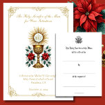 Erinnerung an die Weihnachtsmesse Mitteilungskarte<br><div class="desc">Schenken Sie ein herzliches Gebet und Gedenken in dieser Weihnachtszeit mit dieser wunderschön gestalteten katholischen Mass-Offering-Karte. Mit einem atemberaubenden Bild von einer Goldkalice und einem Gastgeber, den zentralen Symbolen des Heiligen Eucharisten, umgeben von lebhaften roten Poinsettien, erfasst diese Karte den Weihnachtsgeist und die Heiligkeit der Messe. Die Farbenpracht und die...</div>