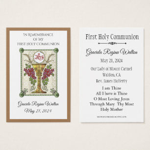 Erinnerung an Heilige Karte Chalice Erste Heilige 