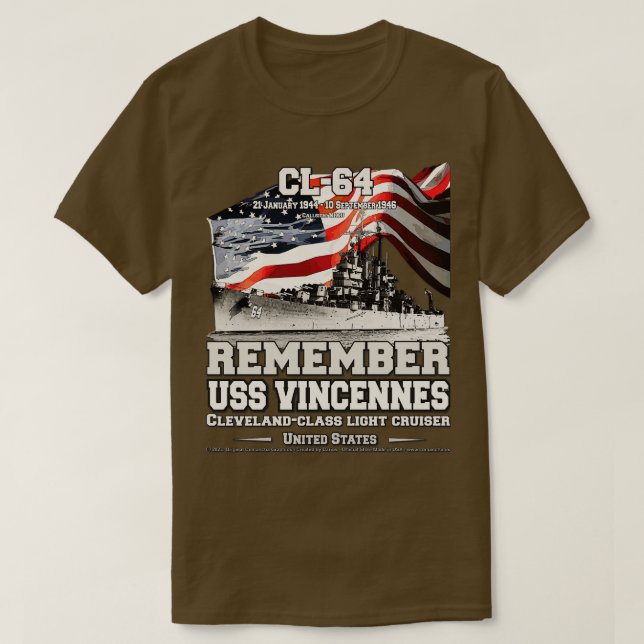 ERINNERUNG AN USS Vincennes CL64 Kreuzfahrtschiff  T-Shirt (Design vorne)