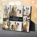 Erinnerung an Weihnachts-FotoCollage Fotoplatte<br><div class="desc">Eine 6-Foto-Collage, Ihr Familienname und die Worte "Erinnern an unsere 20XX Weihnachten" in schick weißer Schrift auf schwarz werden direkt auf das Hardboard-Panel gesetzt, um ein atemberaubend knackiges Bild mit einer leicht wischbaren sauberen Oberfläche zu erhalten. Tabletop, auf einem Regal oder einem Schreibtisch, diese Tafel mit eingebautem Aasel ist ideal,...</div>