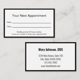 Erinnerung für Zahnärzte in Schwarz und Weiß Terminkarte