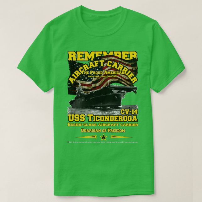 ERINNERUNG USS Ticonabweicha CV14 Flugzeugträger T-Shirt (Design vorne)