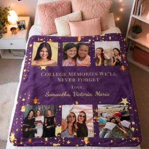 Erinnerungen an das College Foto-Collage lila gold Fleecedecke