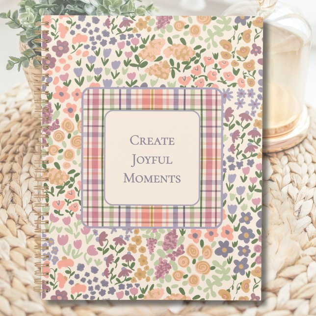 Erinnerungen an Freudenmomente Floral Karo Planer (Create Joyful Moments Planner – Personalized Inspirational Quote – Custom Floral Design Organizer)