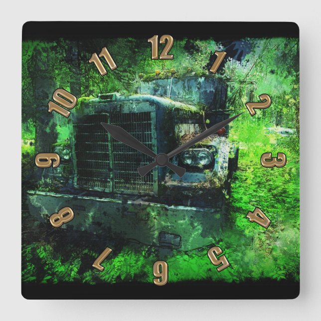 Erinnerungen einer LKW-Mauer Quadratische Wanduhr (Vorderseite)