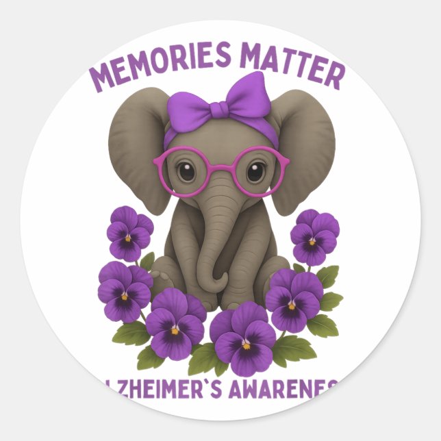 Erinnerungen Heimer's Awareness Lila Elephant Blum Runder Aufkleber (Vorderseite)