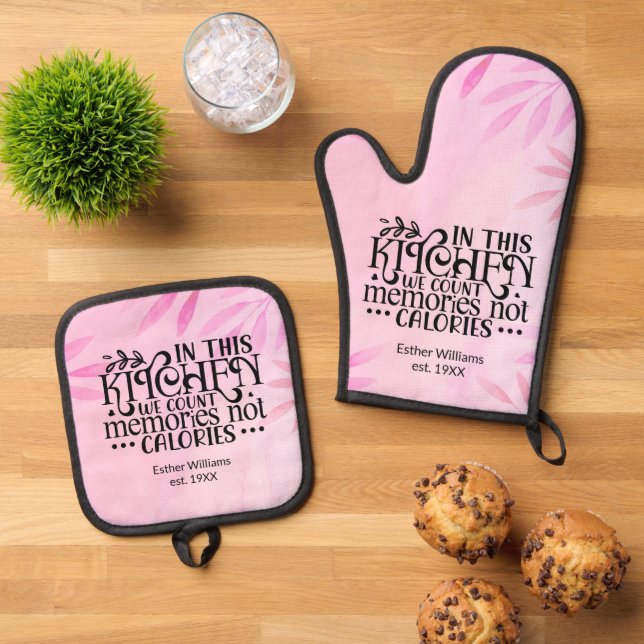 Erinnerungen Nicht Kalorien hell rosa Ofenhandschuh & Topflappen-Set (Oben Unten)