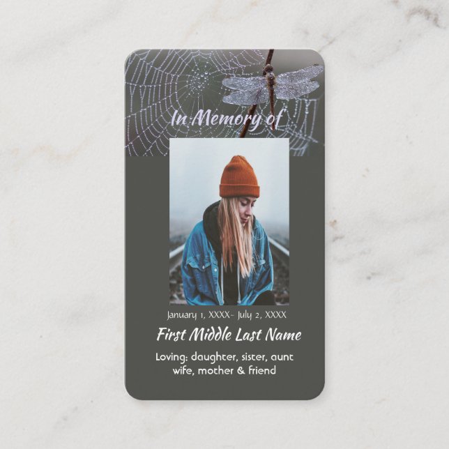 Erinnerungsandenken Karte Libelle Tautropfen (Vorderseite)