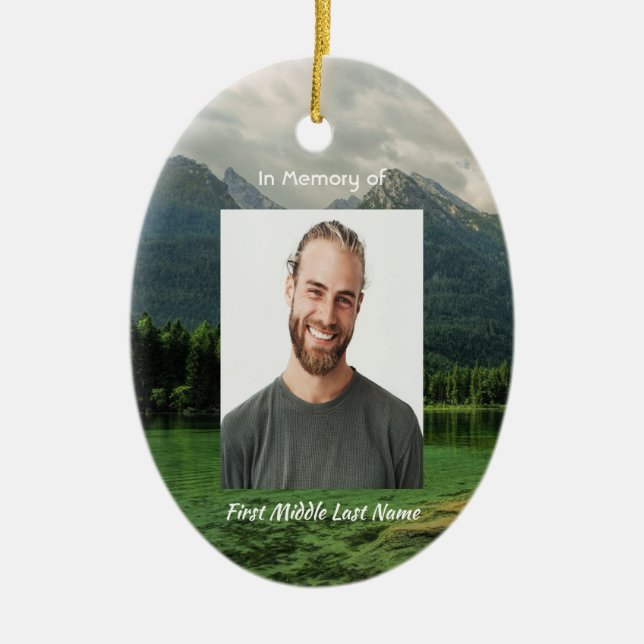 Erinnerungsgeschenk Bergsee-Landschaft Keramik Ornament (Vorne)
