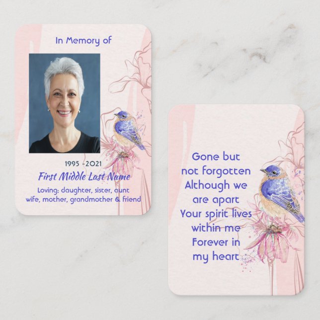 Erinnerungsgeschenk  Blaue Vogel Garten  Visitenkarte (Vorne/Hinten)