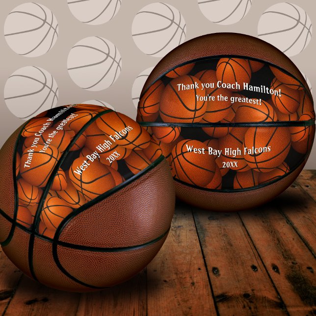 Erinnerungsgeschenk des Teams Dankeschön Coach Basketball (Keepsake basketball for coach thank you - two views)