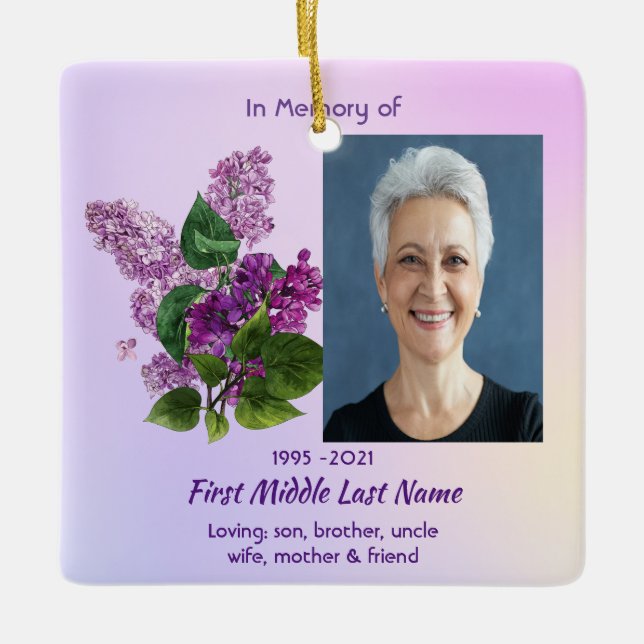 Erinnerungsgeschenk Flieder-Gartenblume  Keramikornament (Vorderseite)
