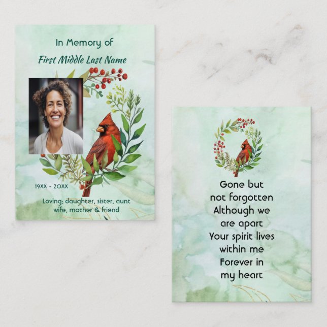 Erinnerungsgeschenk Kardinalvogel Visitenkarte (Vorne/Hinten)