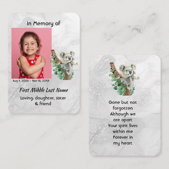 Erinnerungsgeschenk Süßer Koala Kinder Visitenkarte (Vorne/Hinten)