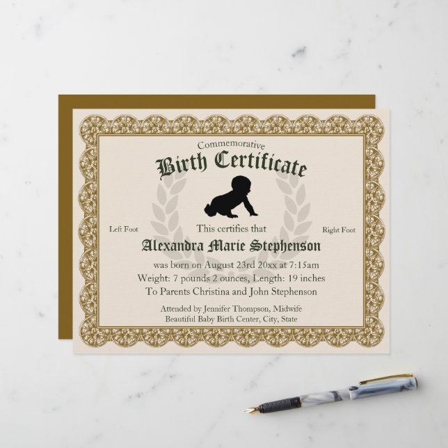 Erinnerungszertifikat "Keepake Footprint" (Vorderseite/Rückseite Beispiel)