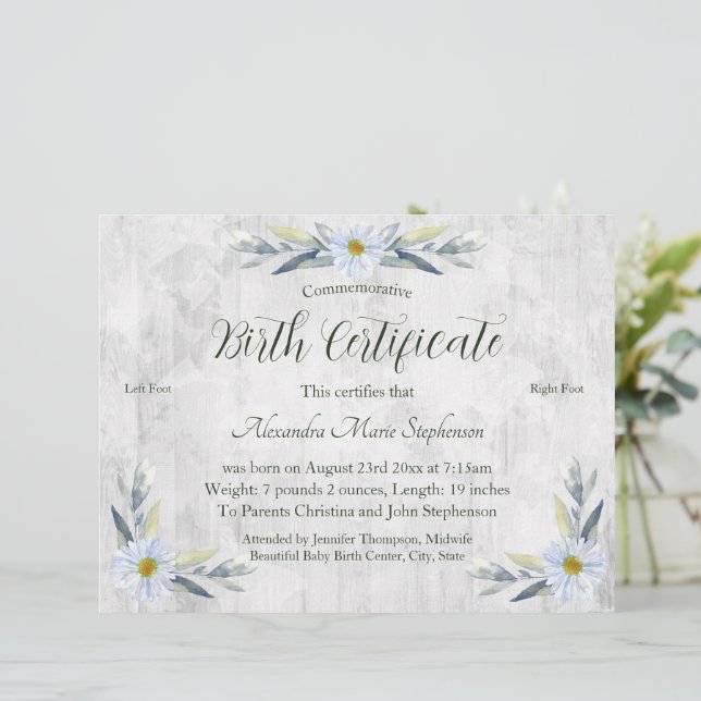 Erinnerungszertifikat "New Baby Footprint" (Stehend Vorderseite)