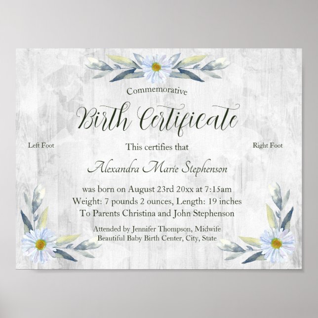 Erinnerungszertifikat "New Baby Footprint" Poster (Vorne)