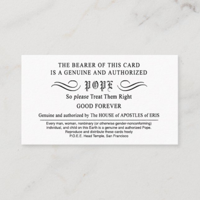 Erisian Discordian Pope Cards Visitenkarte (Vorderseite)