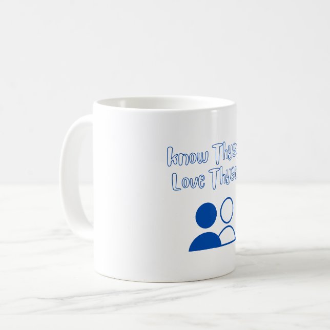 Erkenne dich selbst, Liebe, selbst Tasse (Vorderseite Links)