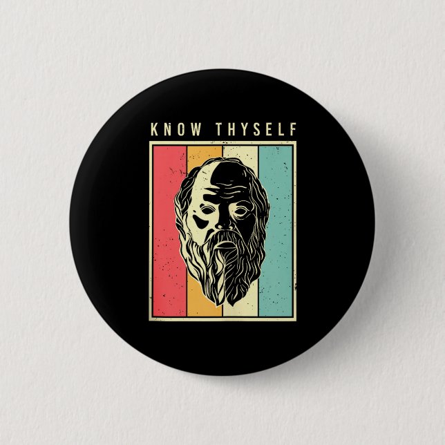 Erkenne Dich Selbst Philosophen Retro Philosophie  Button (Vorderseite)