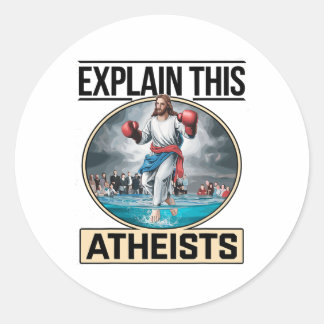 Erkläre diesen Atheisten Jesus Boxhandschuhe Lusti Runder Aufkleber