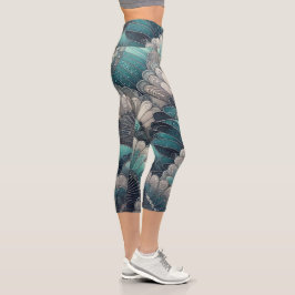 Erklärung Art Nouveau Blue Silver Fans Capri Leggings