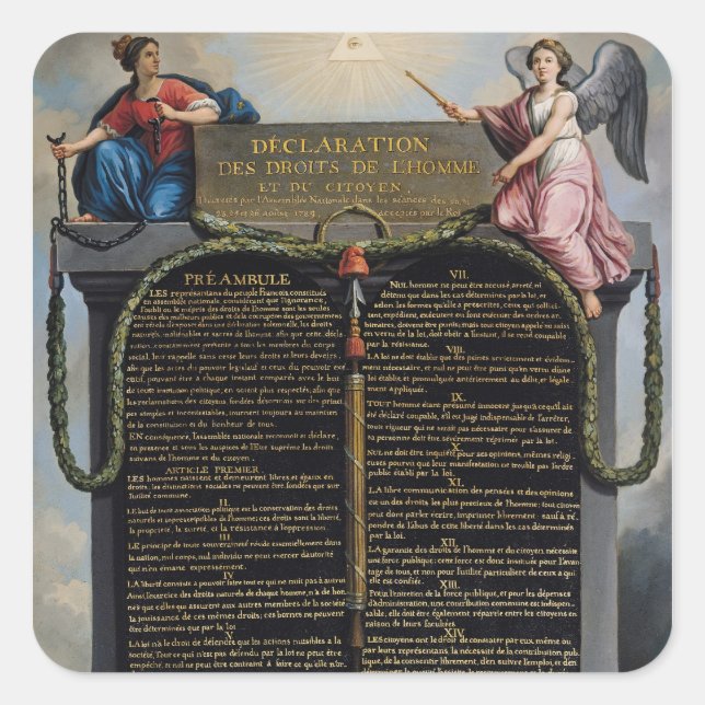 Erklärung der Menschen- und Bürgerrechte Quadratischer Aufkleber (Vorderseite)